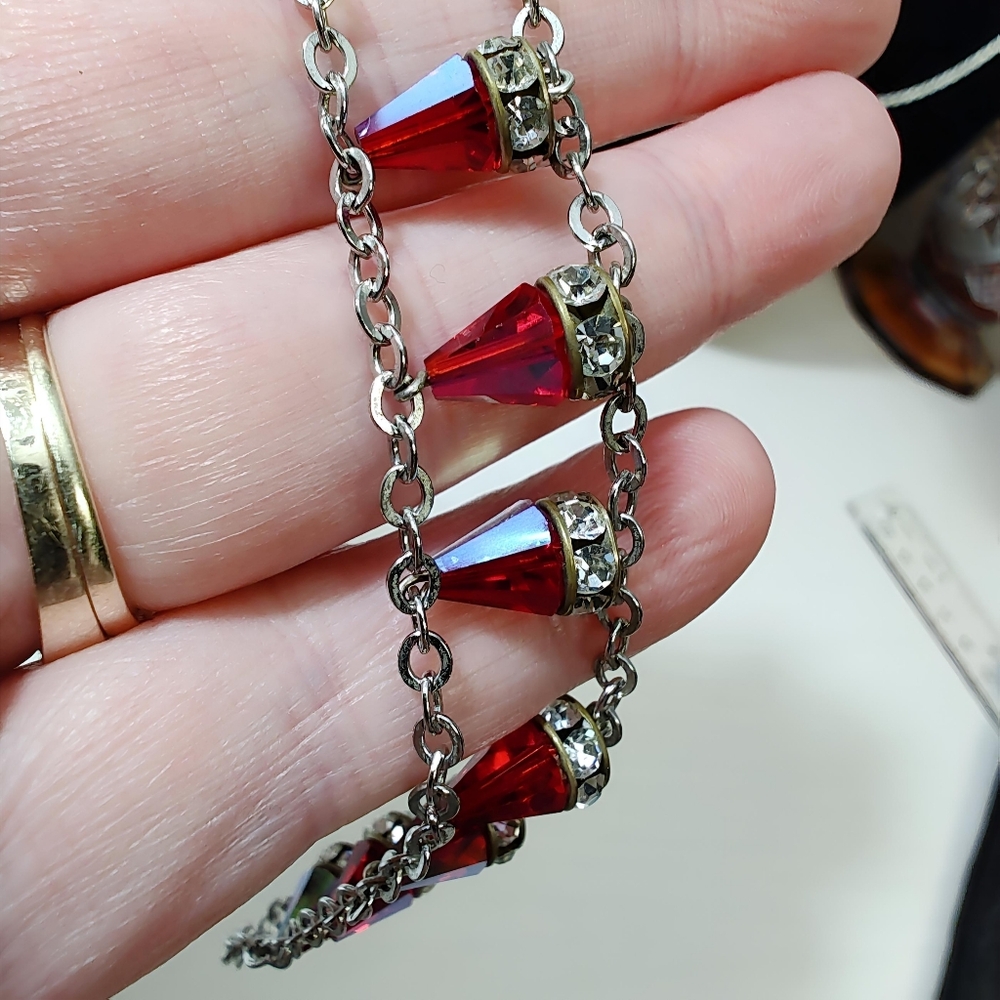 Vintage Sterling Silver RARE Red Siam Aurora Boreale Swarovski Crystal Bracelet - Picture 4 of 13